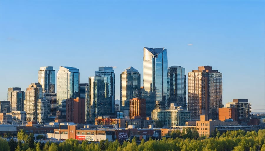 Skyline view of Calgary featuring several vape shops